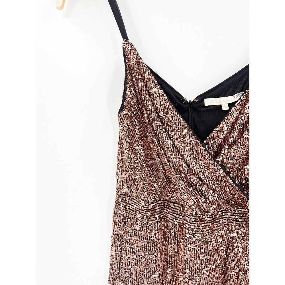 Rachel Rachel‎ Roy Sequin Wrap Dress 8 Rose Gold Cocktail Holiday RD19H977 - Picture 4 of 9